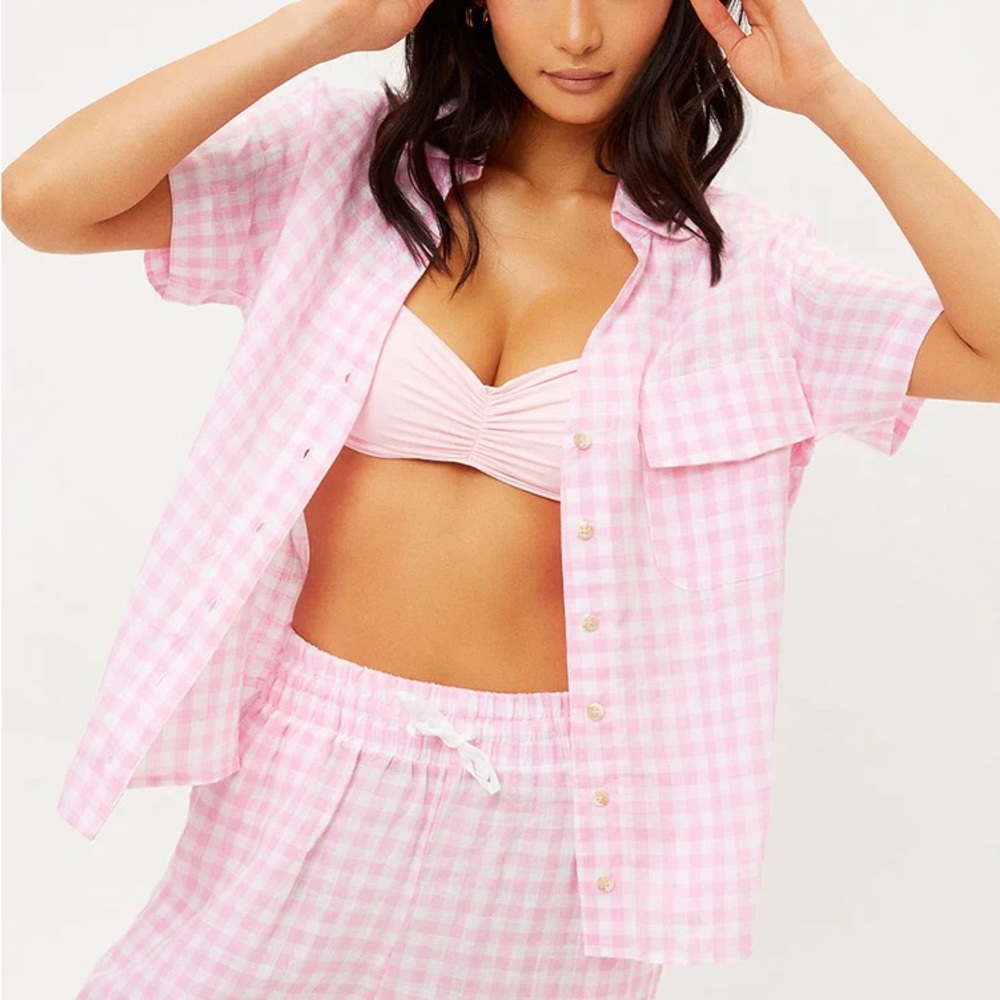 Frankie's Bikinis Pink Gingham Swim Coverup